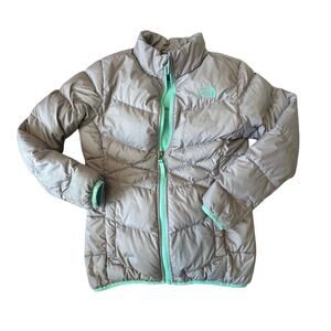 THE NORTH FACE Kids Down PUFFER COAT, SIZE 10-12, Gray & Teal